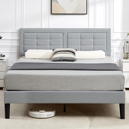 Base de cama tapizada VECELO con cabecero de altura ajustable