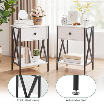 VECELO Versatile Nightstand X-Design End Side Table with Bin Drawer, 1 pack/2packs