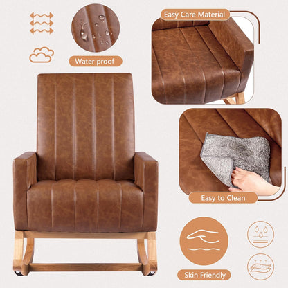 VECELO mecedora tapizada para guardería, sillón reclinable con respaldo alto, sillón cómodo con bolsillo lateral y puerto USB