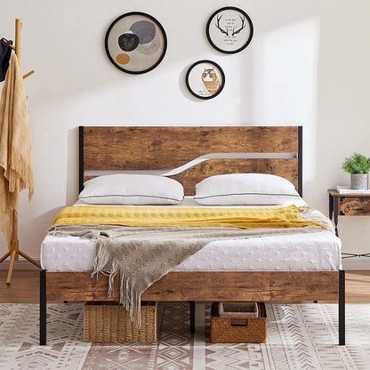 VECELO Plattformbettgestell/Matratzenunterlage mit rustikalem Vintage-Holzkopfteil