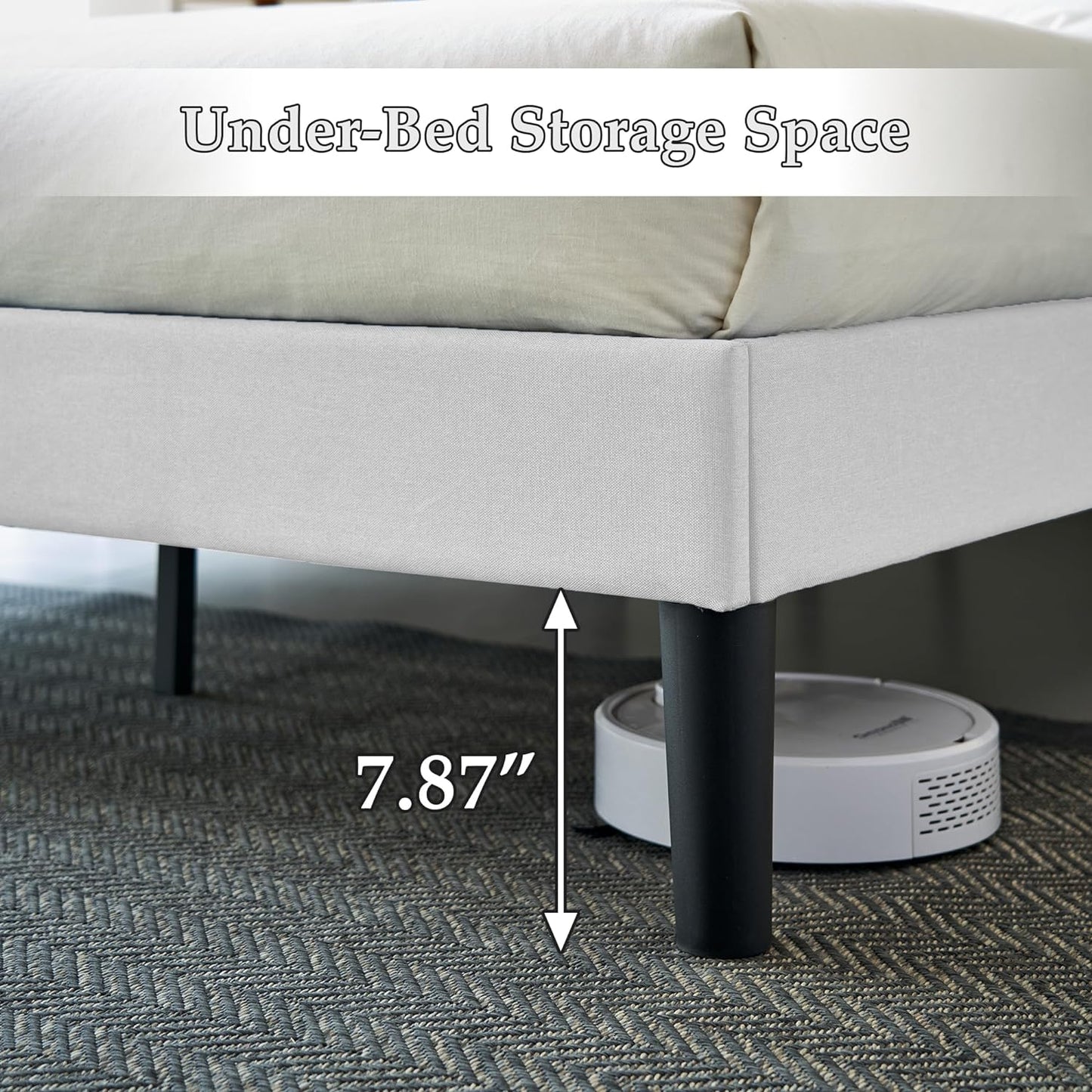 Base de cama tapizada VECELO con cabecero de altura ajustable