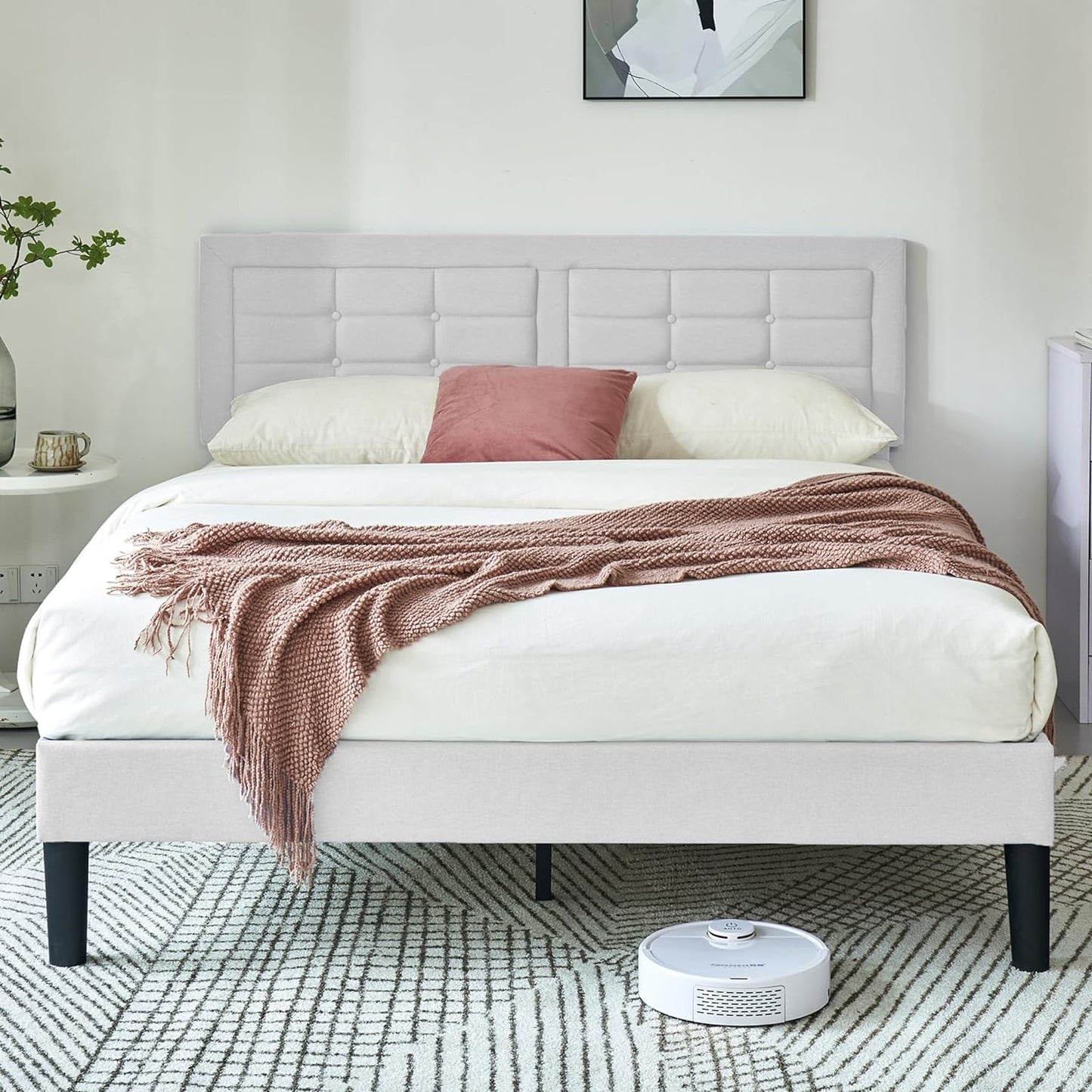 Base de cama tapizada VECELO con cabecero de altura ajustable