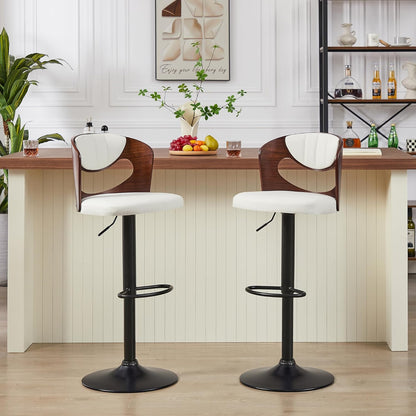 Juego de 2 taburetes de bar VECELO, taburetes de altura de mostrador con respaldo de madera curvada