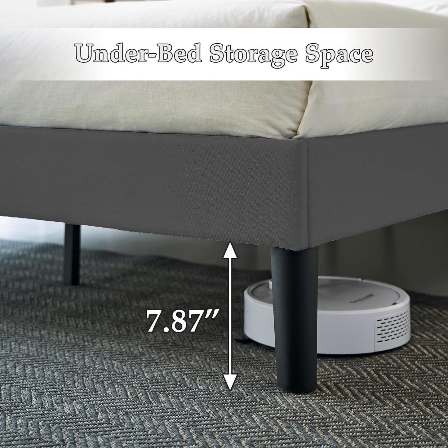 Base de cama tapizada VECELO con cabecero de altura ajustable