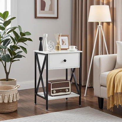 VECELO Versatile Nightstand X-Design End Side Table with Bin Drawer, 1 pack/2packs