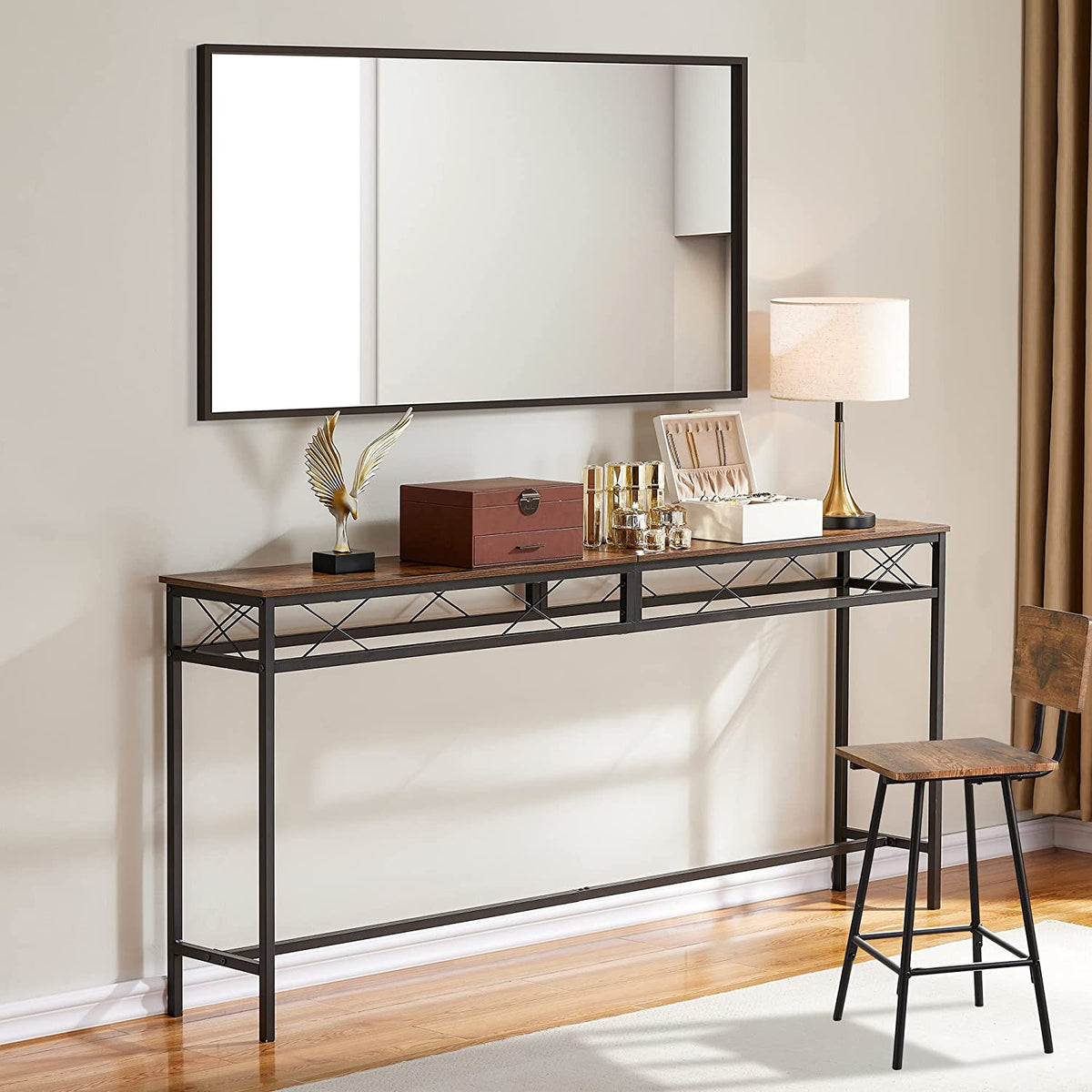 VECELO Extra Long Narrow Sofa/Console Table with Charging Station & Power Outlet and USB Ports