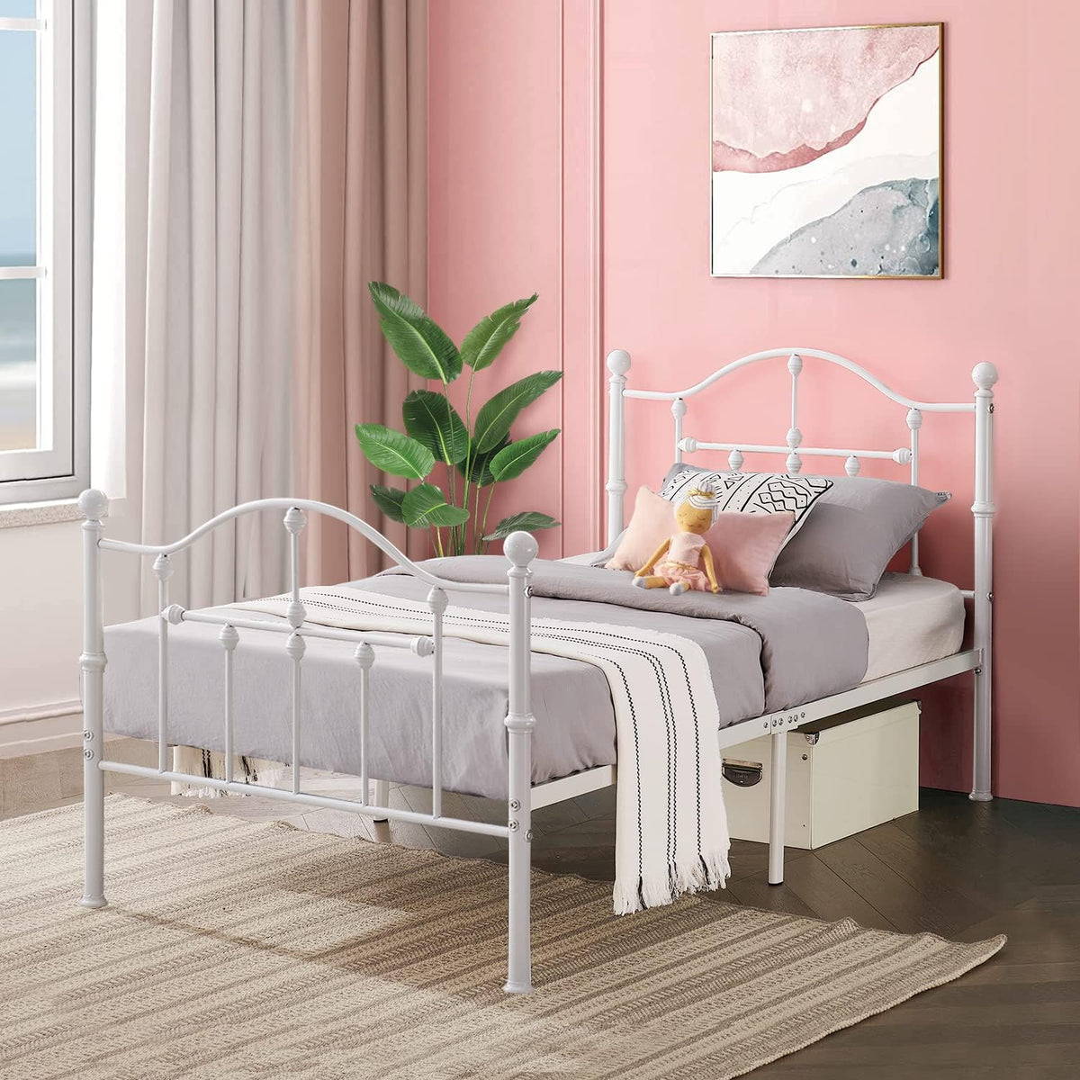 VECELO Classical Black Bed Frame Metal Platform Mattress Foundation with Headboard & Footboard