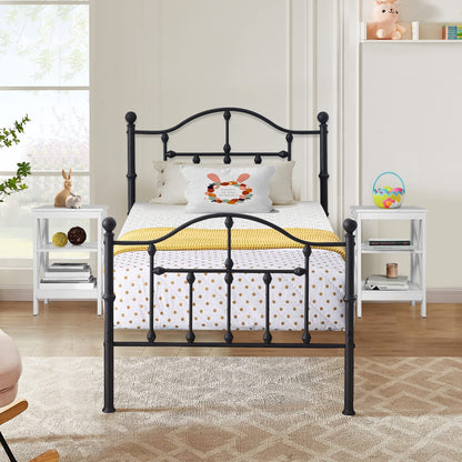 VECELO Classical Black Bed Frame Metal Platform Mattress Foundation with Headboard & Footboard