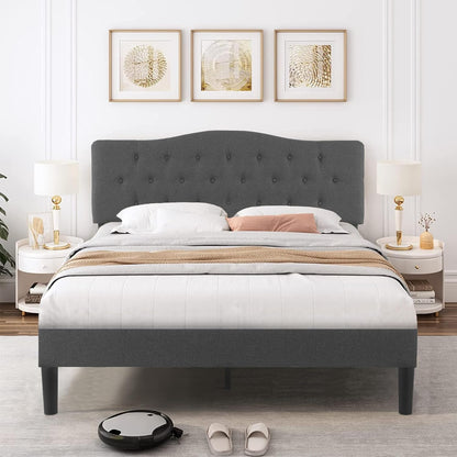 VECELO Classic Upholstered Platform Bed Frame with Diamond Stitched Cloth