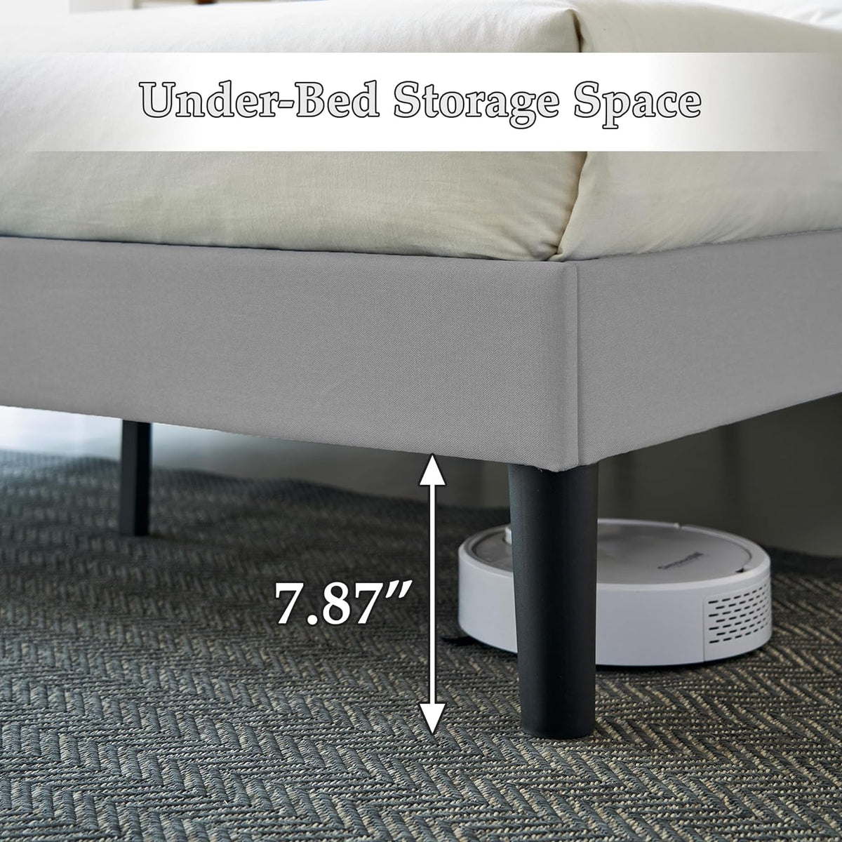 Base de cama tapizada VECELO con cabecero de altura ajustable