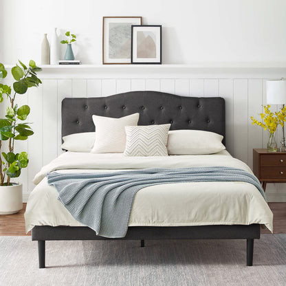 VECELO Classic Upholstered Platform Bed Frame with Diamond Stitched Cloth
