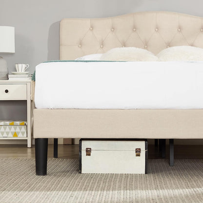 VECELO Classic Upholstered Platform Bed Frame with Diamond Stitched Cloth