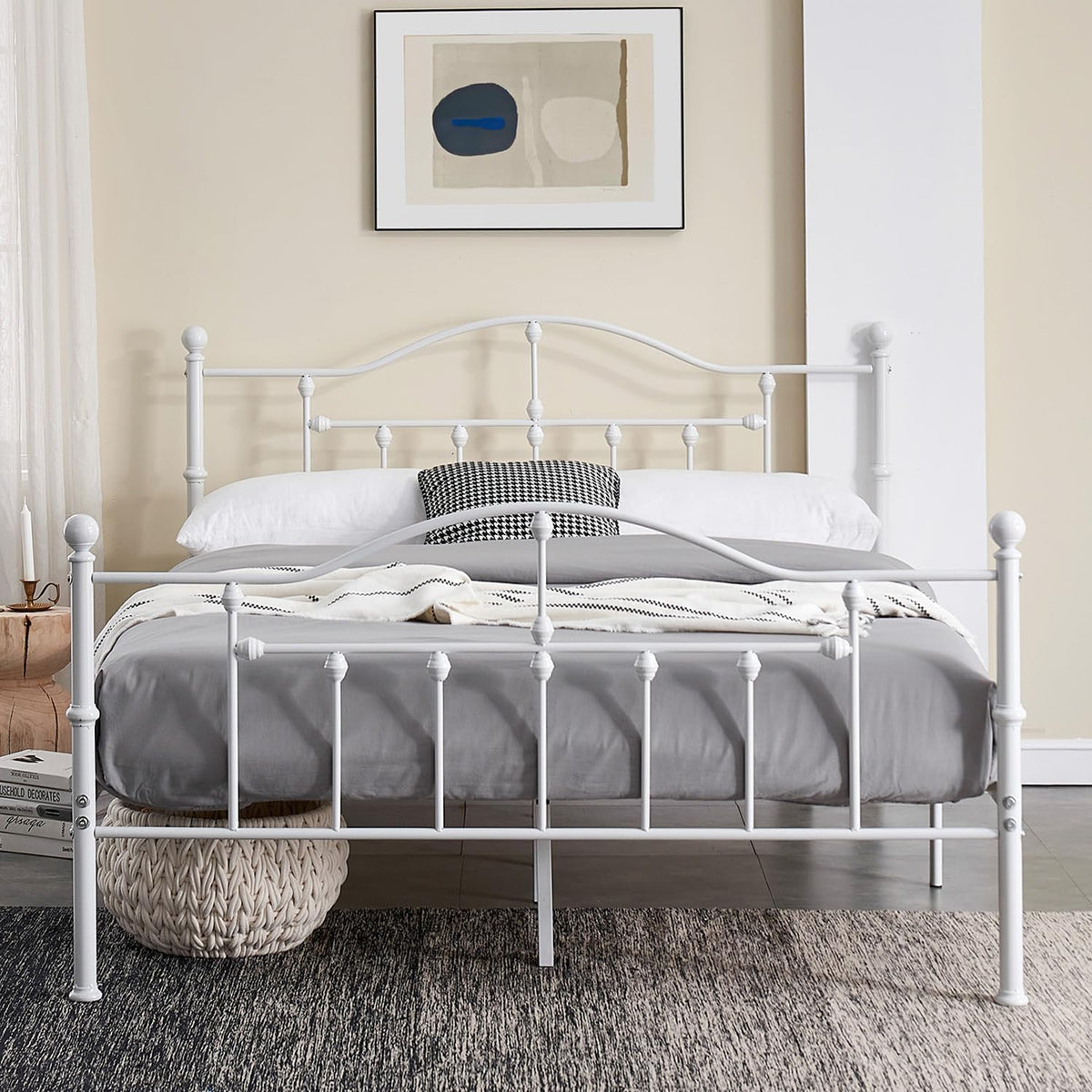 VECELO Classical Black Bed Frame Metal Platform Mattress Foundation with Headboard & Footboard