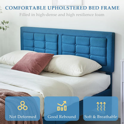 Base de cama tapizada VECELO con cabecero de altura ajustable