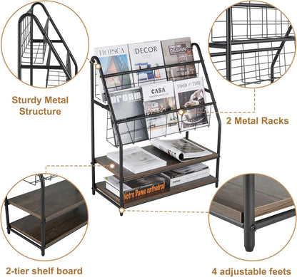 VECELO Zeitungsständer, 2-stufiges Metallregal Prospekthalter