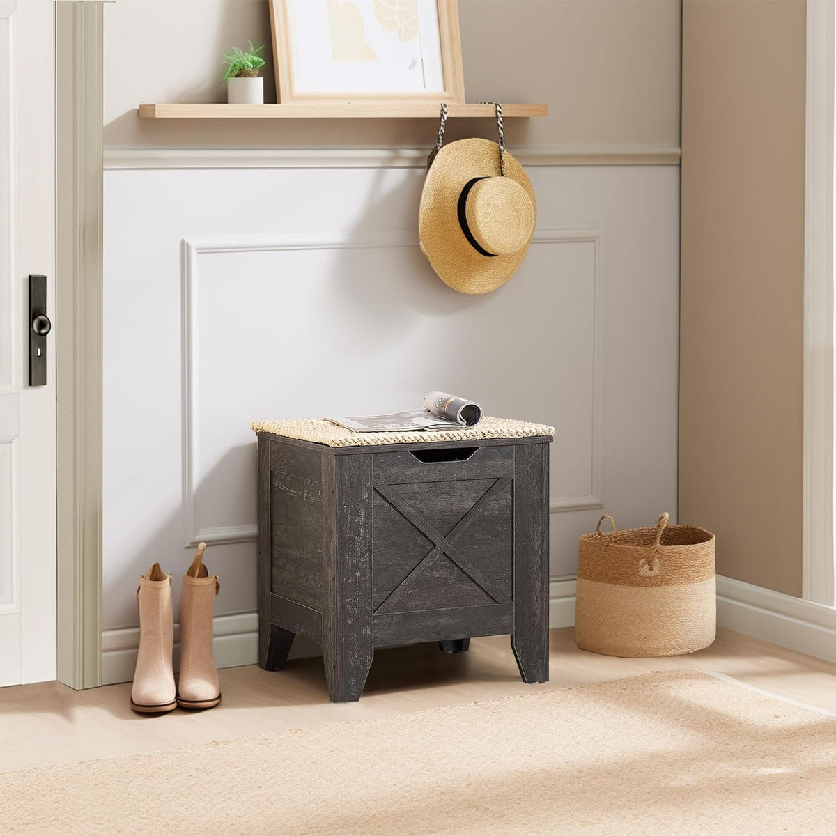 VECELO Modern Shoe Bench for Storage,Toy Chest Ottoman