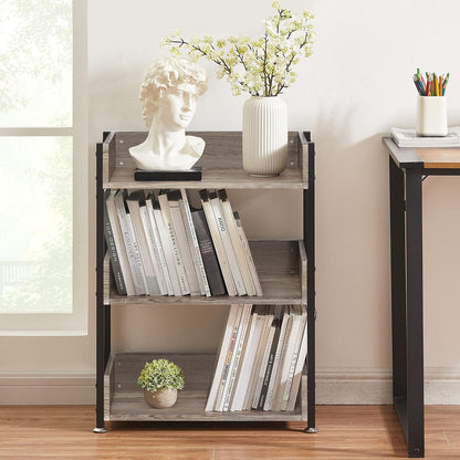 VECELO 3-stöckiges Bücherregal, kleines Ablageregal, industrielles Standregal