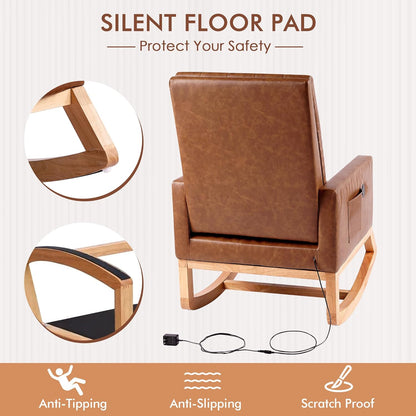 VECELO mecedora tapizada para guardería, sillón reclinable con respaldo alto, sillón cómodo con bolsillo lateral y puerto USB