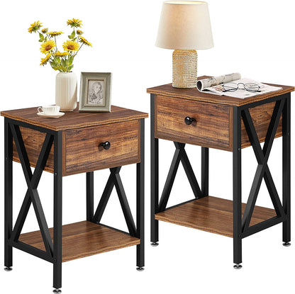 VECELO Versatile Nightstand X-Design End Side Table with Bin Drawer, 1 pack/2packs