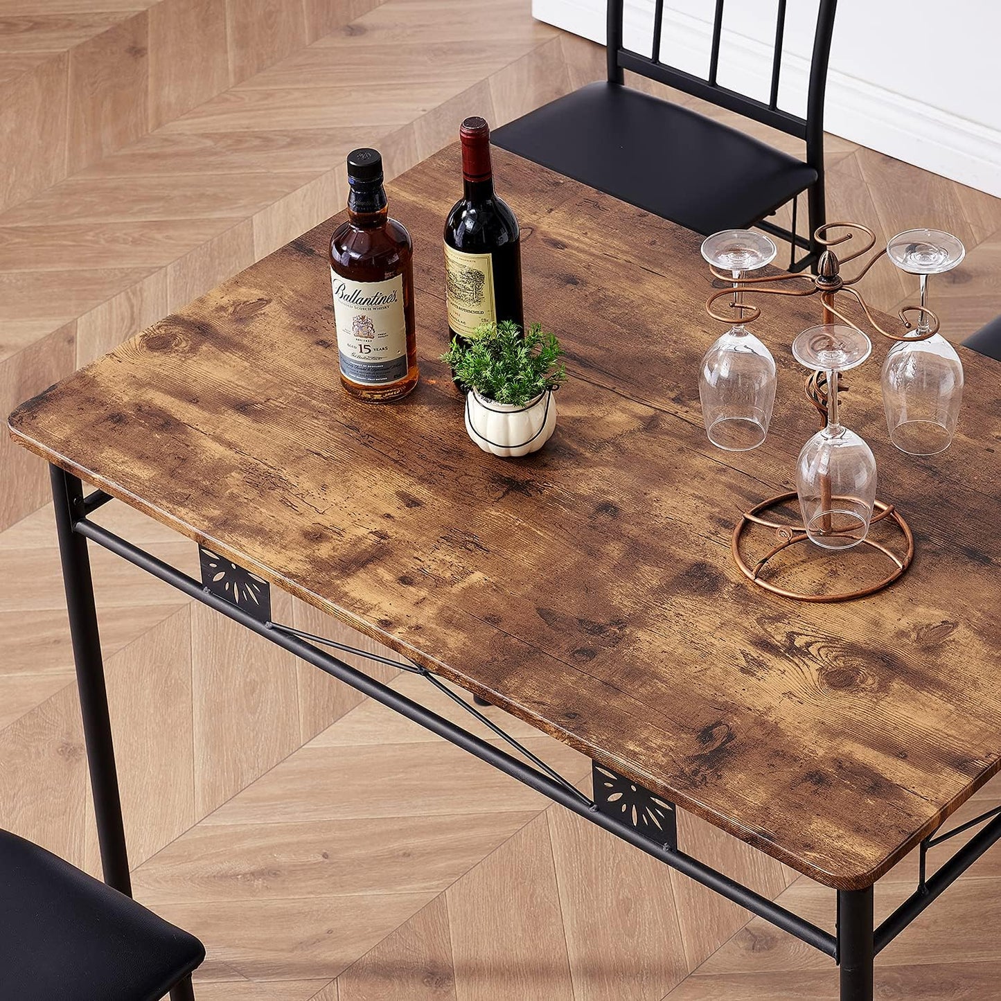VECELO 5 Piece Dining Table Set with 4 Chairs Metal and Wood Rectangular Table