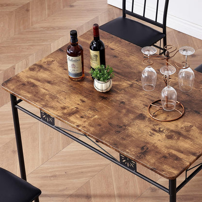 VECELO 5 Piece Dining Table Set with 4 Chairs Metal and Wood Rectangular Table