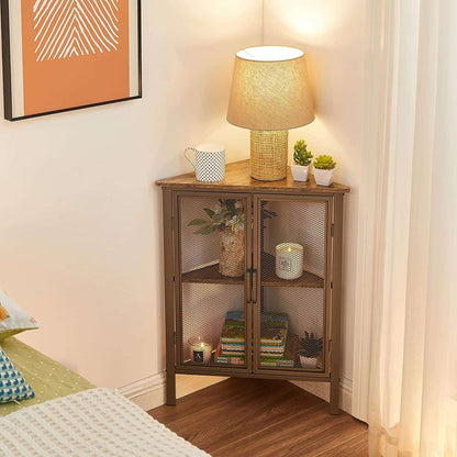 VECELO 3 Tier Corner Cabinet Shelf Display Rack with Grid Doors