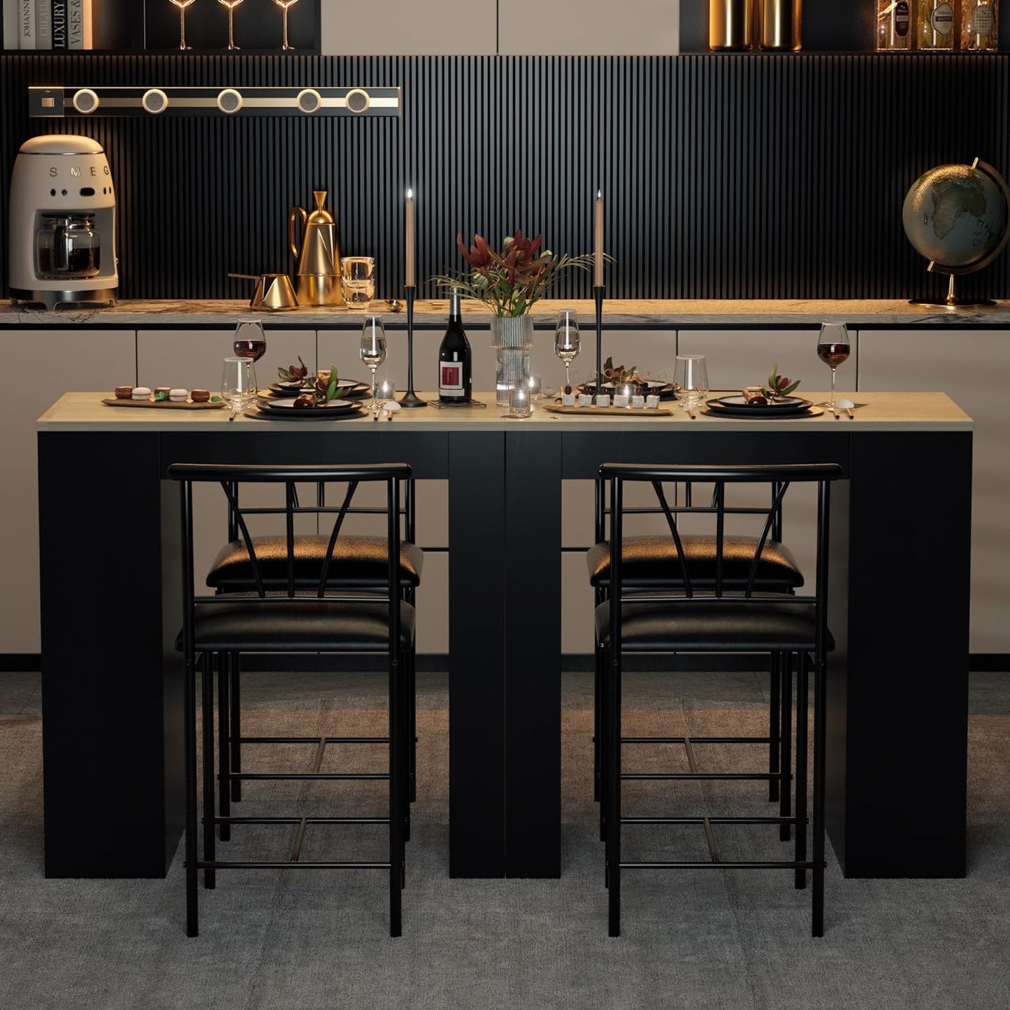 VECELO Small Bar Table and Chairs Tall Kitchen Breakfast Nook with Stools/Dining Set for 2