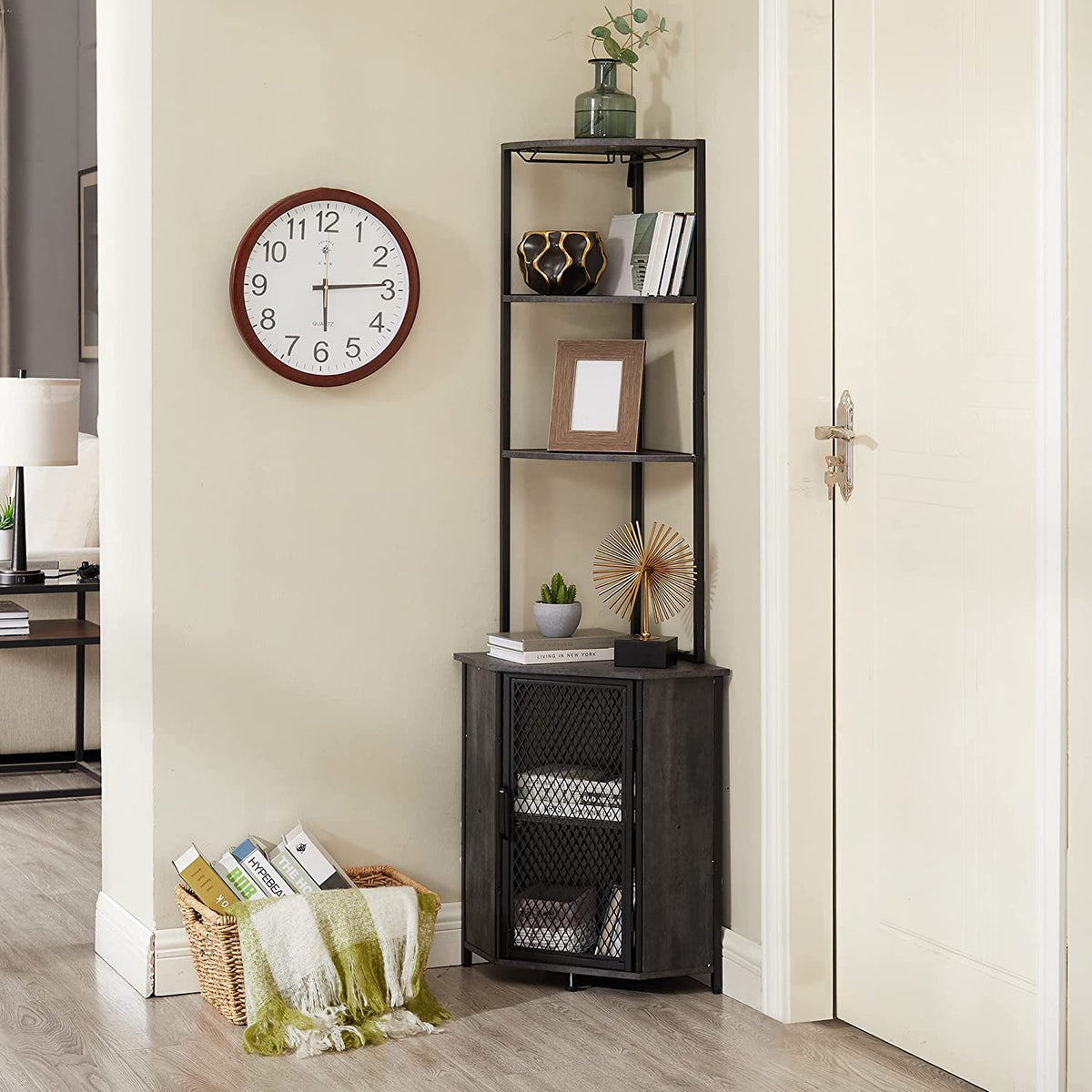 VECELO Corner Cabinet, Tall Storage Shelf Bookshelf Display Shelves Rack