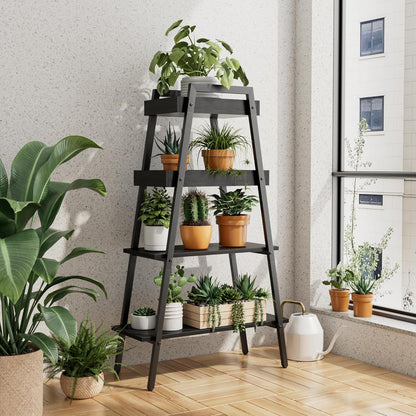 VECELO Ladder Shelf/Display Shelf 4 Tier Storage Bookcase Rack Wood & Steel