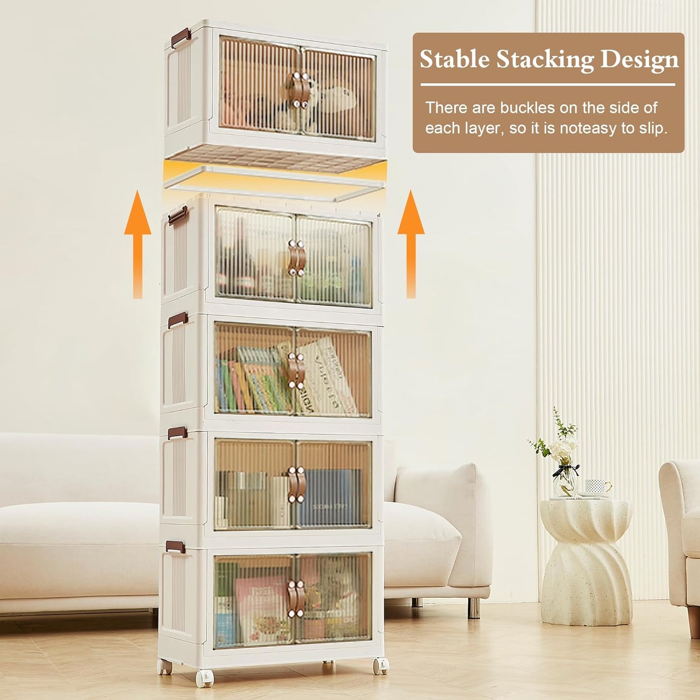 VECELO 16 Gal Stackable Storage Bins with Lid,Plastic Collapsible Storage Cabinet