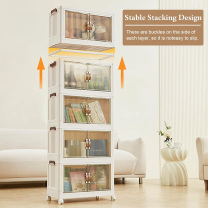 VECELO 16 Gal Stackable Storage Bins with Lid,Plastic Collapsible Storage Cabinet