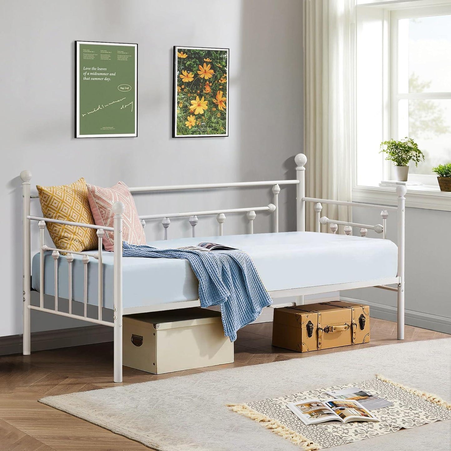 VECELO Tagesbettgestell, Metallplattformbett in Twin-Größe mit Kopfteil
