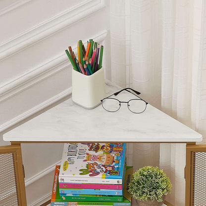 VECELO 3 Tier Corner Cabinet Shelf Display Rack with Grid Doors