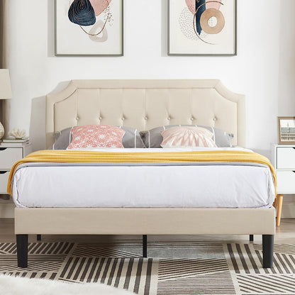 VECELO Premium Upholstered Platform Bed Diamond Stitched Panel Headboard