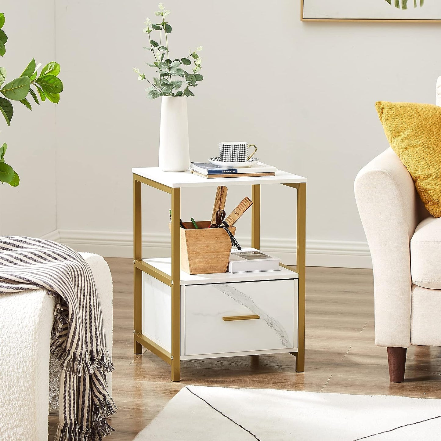 VECELO Nightstand Modern Square End Side Table, 1 Pack/2 Packs