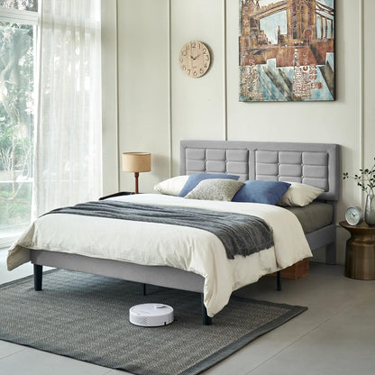 Base de cama tapizada VECELO con cabecero de altura ajustable