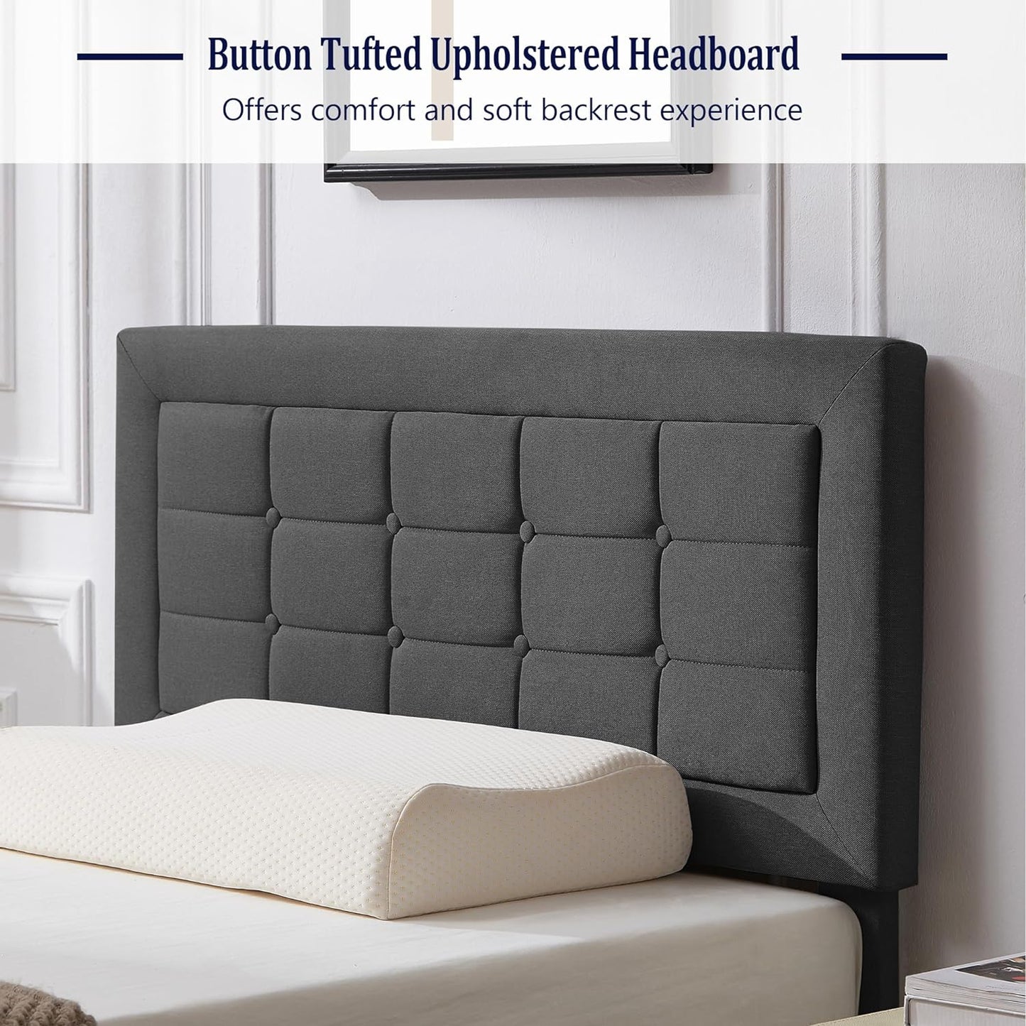Base de cama tapizada VECELO con cabecero de altura ajustable