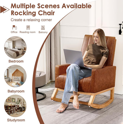 VECELO mecedora tapizada para guardería, sillón reclinable con respaldo alto, sillón cómodo con bolsillo lateral y puerto USB