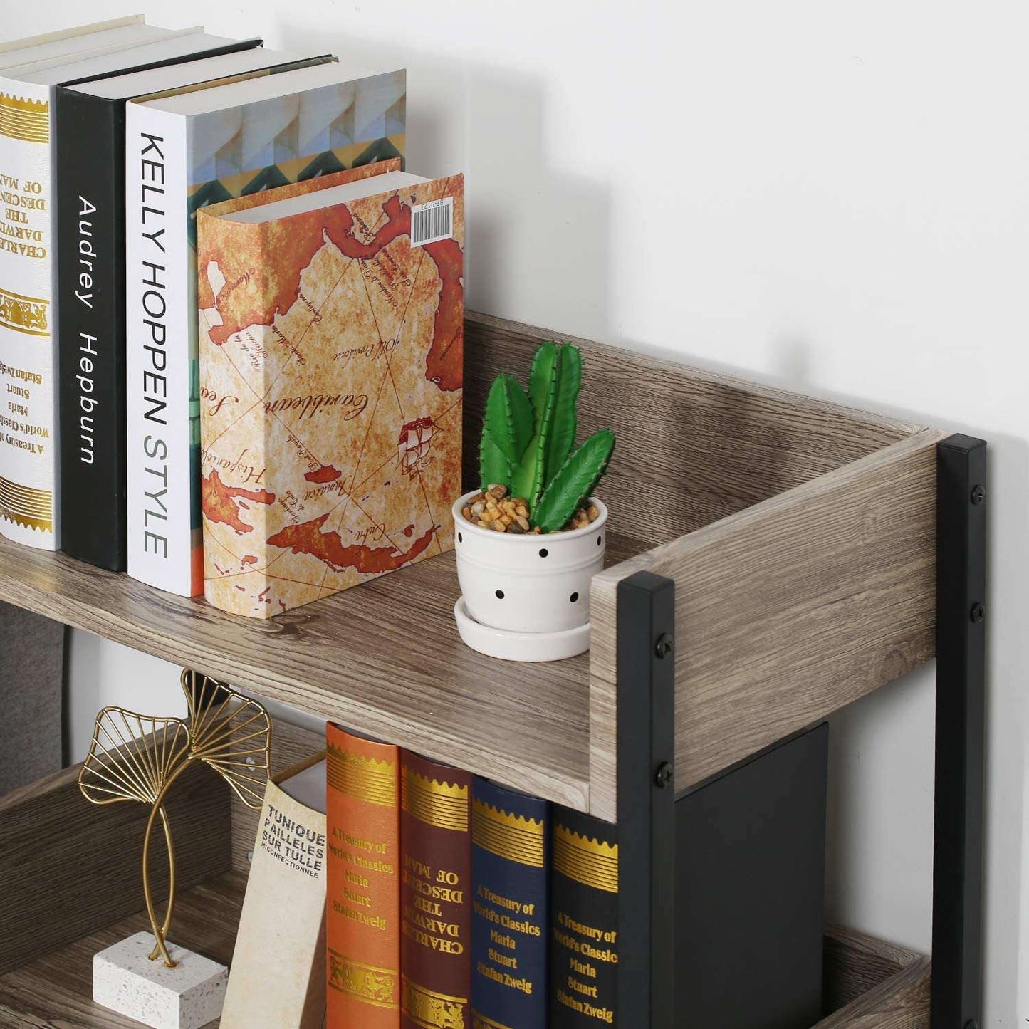 VECELO 3-stöckiges Bücherregal, kleines Ablageregal, industrielles Standregal