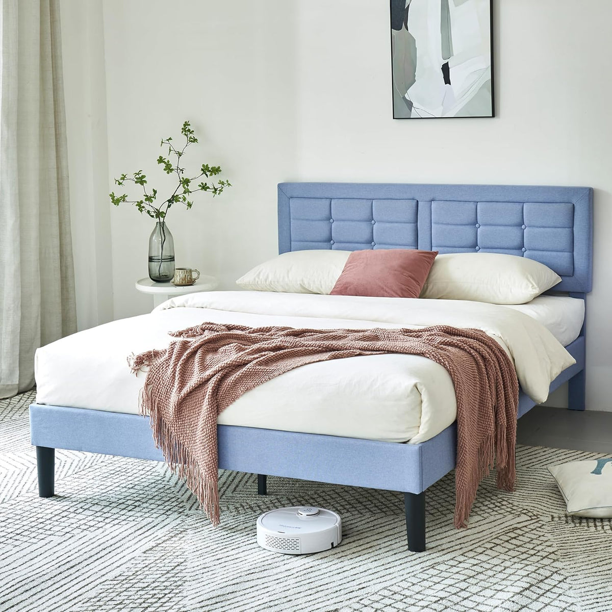 Base de cama tapizada VECELO con cabecero de altura ajustable
