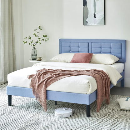 Base de cama tapizada VECELO con cabecero de altura ajustable