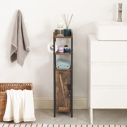 VECELO Kleiner Badezimmerschrank, schmaler Toilettenpapierhalter mit Tür & 2 Ablagen