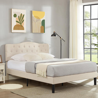 VECELO Classic Upholstered Platform Bed Frame with Diamond Stitched Cloth