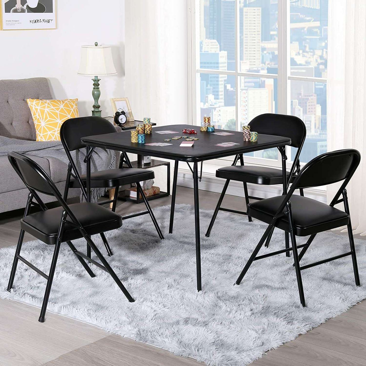 VECELO Portable Folding Card Table Square and Chair Sets with Collapsible Legs & Vinyl Upholstery (5 PCS)