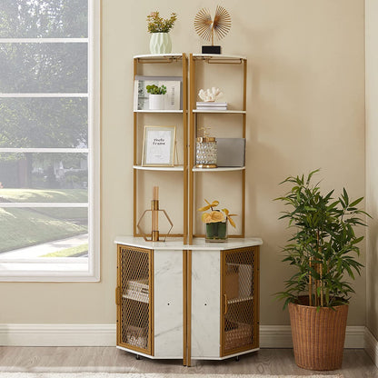VECELO Corner Cabinet, Tall Storage Shelf Bookshelf Display Shelves Rack