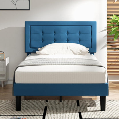 Base de cama tapizada VECELO con cabecero de altura ajustable
