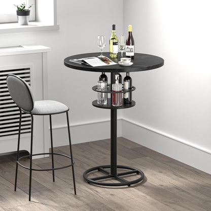 VECELO 3 Piece Bar Table Set, Small 2-Tier Round Pub Table with Barstools