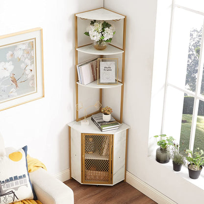 VECELO Corner Cabinet, Tall Storage Shelf Bookshelf Display Shelves Rack