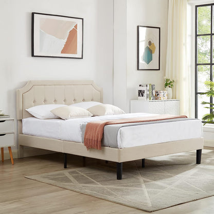 VECELO Premium Upholstered Platform Bed Diamond Stitched Panel Headboard