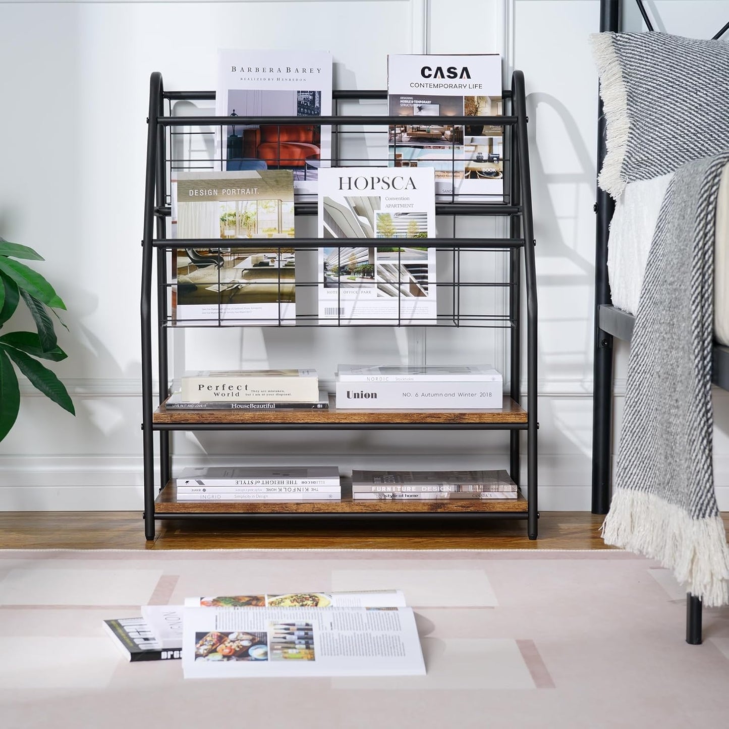 VECELO Zeitungsständer, 2-stufiges Metallregal Prospekthalter